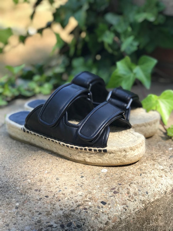 Slippers Sandals Black Pure Lamb Leather White Jute Platform Handmade Limited Birkenstocks
