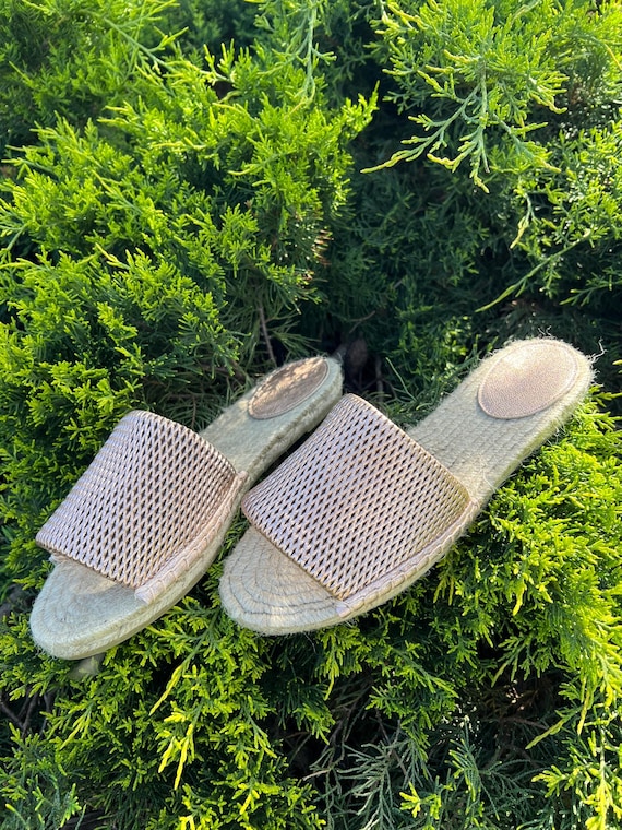 Espadrilles Rose Gold Leather Slippers Sandals Low Jute Platform Handmade Classic Original Limited Item by Xira