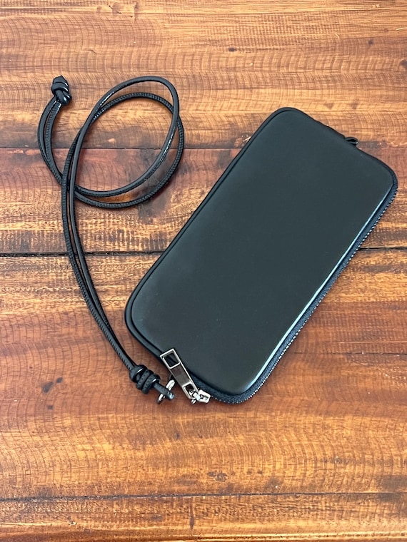 Mini bag case black holder genuine leather suede handmade