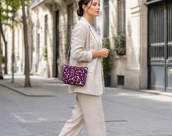 Crossbody Shoulderbag Bordo Paisley Pattern Suede Linen Bag with Chain Exclusive
