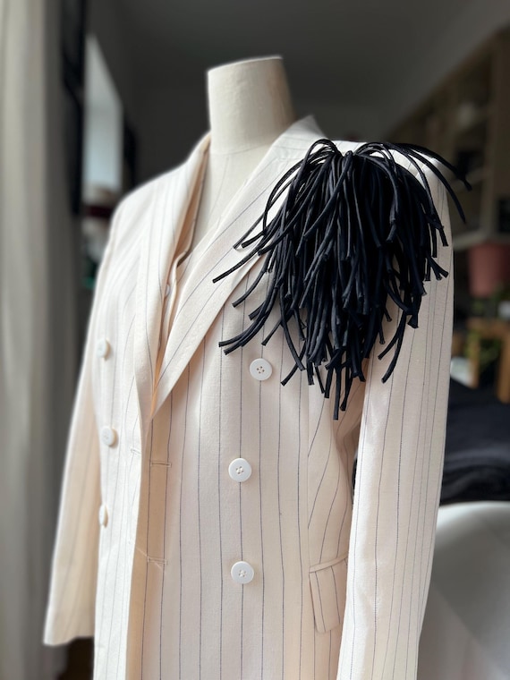 Brooch flower handmade accessories black silk organza high fashion lux