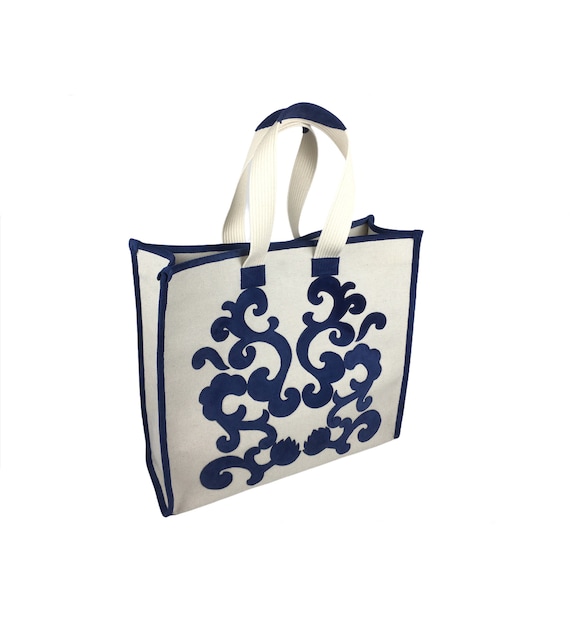 Shopping Bag Navy Blue Suede Handmade product Brand New One in World Bag High Quality