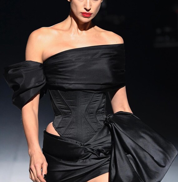 Corset Black Silk Bustier Lace Up Underbust Top Exclusive Handmade