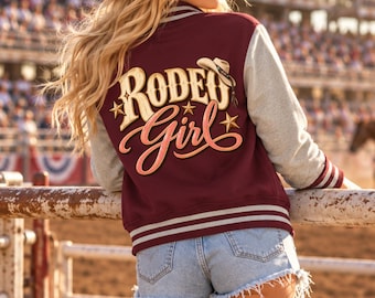 Girls Rodeo Jacket Vintage Varsity Letterman Custom Initial Gen-Z Style