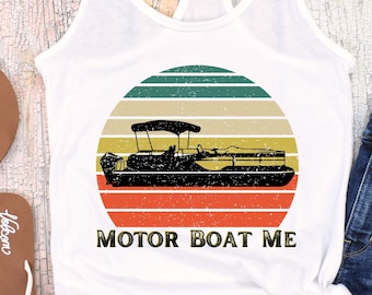 Retro Sunset Pontoon Boat Tank Top - Lake Life Camping Shirt