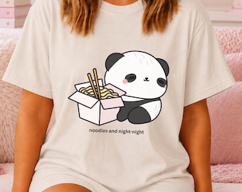 Kawaii Panda Sleep Shirt Not Going Out Top With Noodle Print Oversized Night Tee