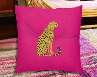 Golden Cheetah Decor Square Floor Pillow Tufted Cushion Animal Print Boho Chic Kneeler Pad