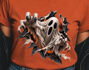 3D Ghost Shirt Unisex Halloween Tshirt Creepy Tee Horror Graphic Spooky Season Top
