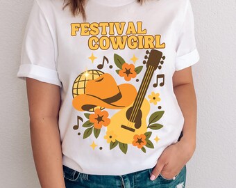 Cowgirl Rave T-Shirt: Neon EDM Festival Tee