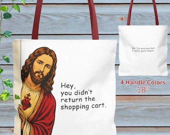 Jesus Humor Grocery Tote Christian Sacred Heart Bag Humorous Shopping Cart 18" Polyester Carryall