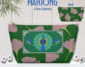 Mahjong Tile Bag Peacock Pink Ginkgo Chinoiserie Mah Jong Storage MahJongg Tiles Pouch
