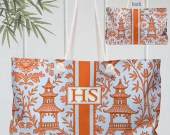 Mahjong Spiel Tragetasche | Benutzerdefinierte Mahjongg Rack-Kacheln Carryall Chinoiserie Monogrammed Mah Jongg Pagoden Print