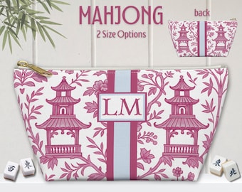 Monogrammiert Mahjong Tile Tasche: Chinoiserie Reisezippertasche, Klein und Groß, Pagodendruck
