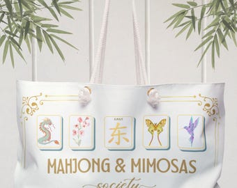 Mahjong Spiel Tragetasche | Chinoiserie Mahjongg Tragen Sie alle Goldfolie Akzente Fliesen Racks Carryall