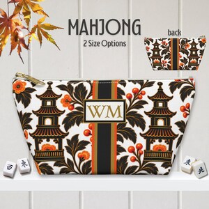 Torba Mahjong Tile Bag, personalizowana, chinoiserie, z nadrukiem pagody, 2 rozmiary