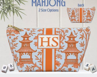 Monogrammiert Mahjong Tile Tasche: Chinoiserie Reisezippertasche, Klein und Groß, Pagodendruck