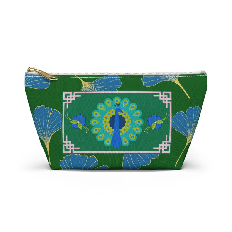 Mahjong Tile Bag Peacock Ginkgo Mah Jongg Tiles Pouch Storage Case Small Large image 3
