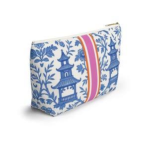 Mahjong Tile Bag | Monogrammed Mahjongg Tiles Storage Pouch Chinoiserie Polyester Carryall Pagoda Print image 7
