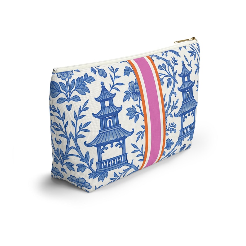 Mahjong Tile Bag | Monogrammed Mahjongg Tiles Storage Pouch Chinoiserie Polyester Carryall Pagoda Print image 7