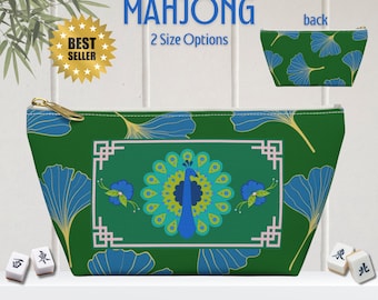 Mahjong Tile Bag Peacock Ginkgo Mah Jongg Tiles Pouch Storage Case Small Large