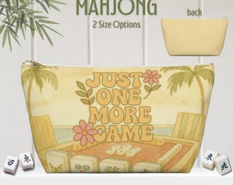 Retro Mahjong Tile Pouch, Bulk Gifts, Vintage Palm Springs Watercolor Bag, MahJongg Club Gift