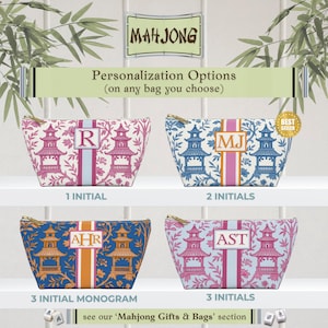 Mahjong Tile Bag | Monogrammed Mahjongg Tiles Storage Pouch Chinoiserie Polyester Carryall Pagoda Print image 4