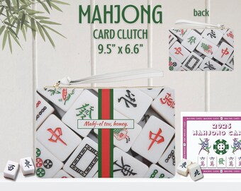 Mahjong Card Clutch | Mahjongg Two Compartment Cards Carrier Bag Mah jong Game Night Wristlet