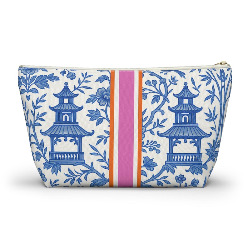 Mahjong Tile Bag | Monogrammed Mahjongg Tiles Storage Pouch Chinoiserie Polyester Carryall Pagoda Print image 5