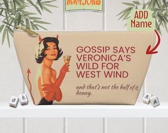 Mahjong Tile Bag | Pin Up Mahjongg Tiles Storage Pouch Custom Name Retro Mah Jongg Accessory Carryall