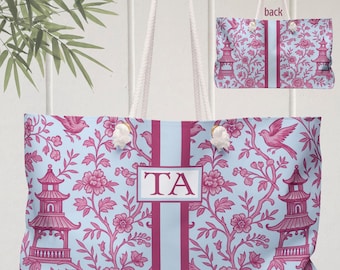Mahjong Monogramm Rack Tasche Chinoiserie Mahjongg Geschenk Pink Pagodas Tasche für Mah Jongg Liebhaber