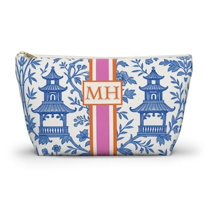 Mahjong Tile Bag | Monogrammed Mahjongg Tiles Storage Pouch Chinoiserie Polyester Carryall Pagoda Print image 3