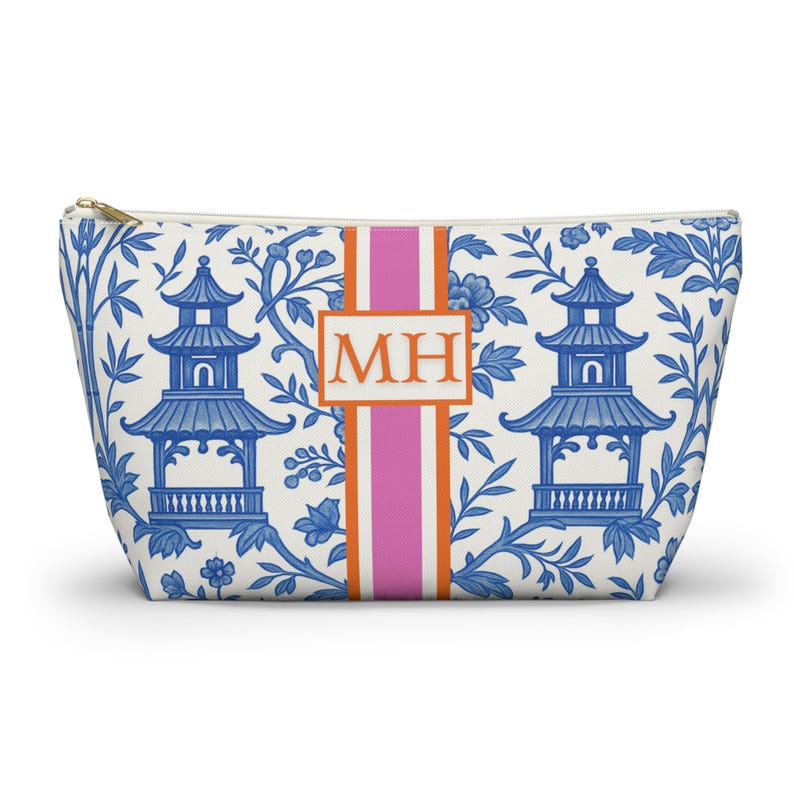 Mahjong Tile Bag | Monogrammed Mahjongg Tiles Storage Pouch Chinoiserie Polyester Carryall Pagoda Print image 3