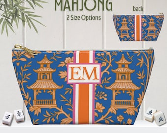 Mahjong Tile Tasche | Chinoiserie Custom Tiles Aufbewahrungsbeutel Pagode Print 2-Größen