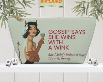 Mahjong Tile Bag | Mahjongg Tiles Storage Pouch Funny Mah Jongg Retro Pin-Up Carry All