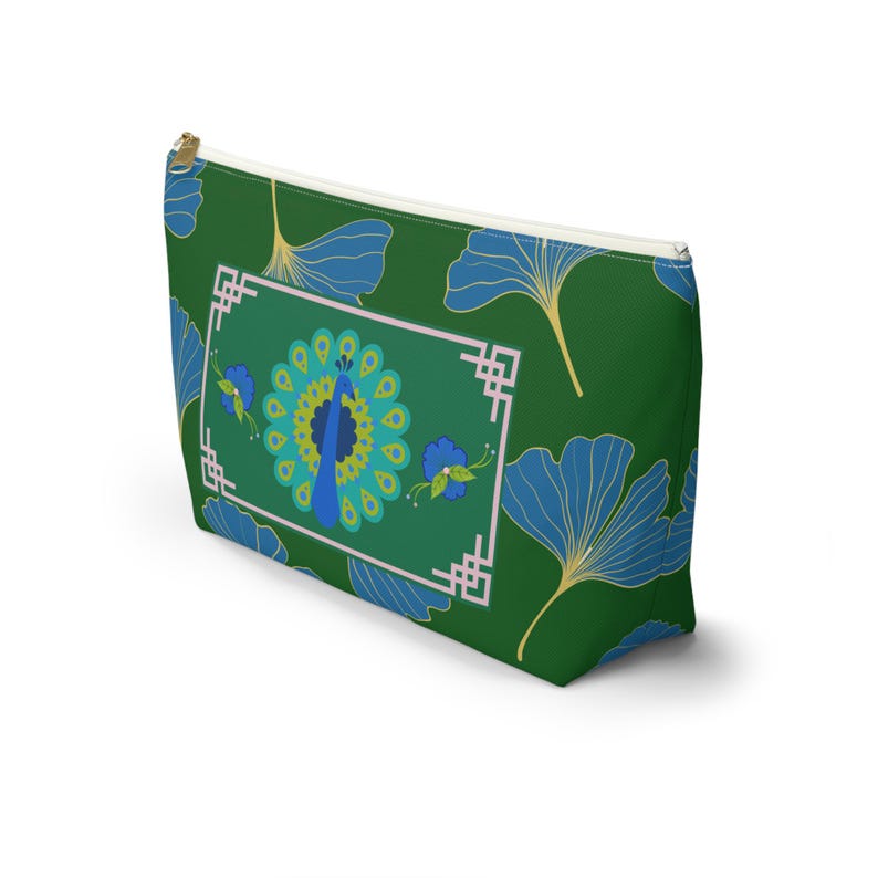 Mahjong Tile Bag Peacock Ginkgo Mah Jongg Tiles Pouch Storage Case Small Large image 8
