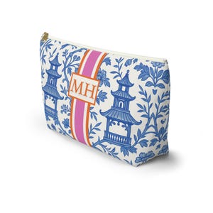 Mahjong Tile Bag | Monogrammed Mahjongg Tiles Storage Pouch Chinoiserie Polyester Carryall Pagoda Print image 6