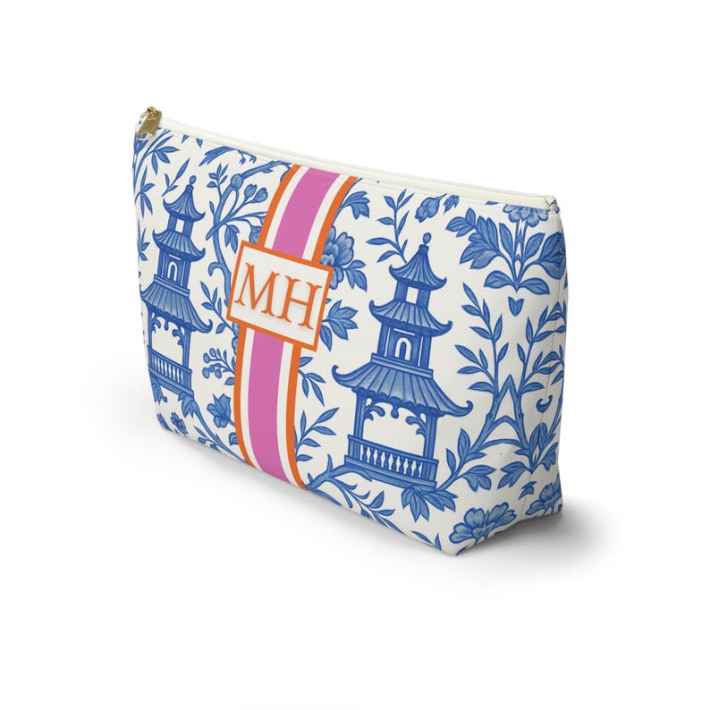 Mahjong Tile Bag | Monogrammed Mahjongg Tiles Storage Pouch Chinoiserie Polyester Carryall Pagoda Print image 6