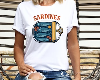 Tin Fish Shirt: Retro Coastal Kitchen Vintage Sardines Foodie Tshirt