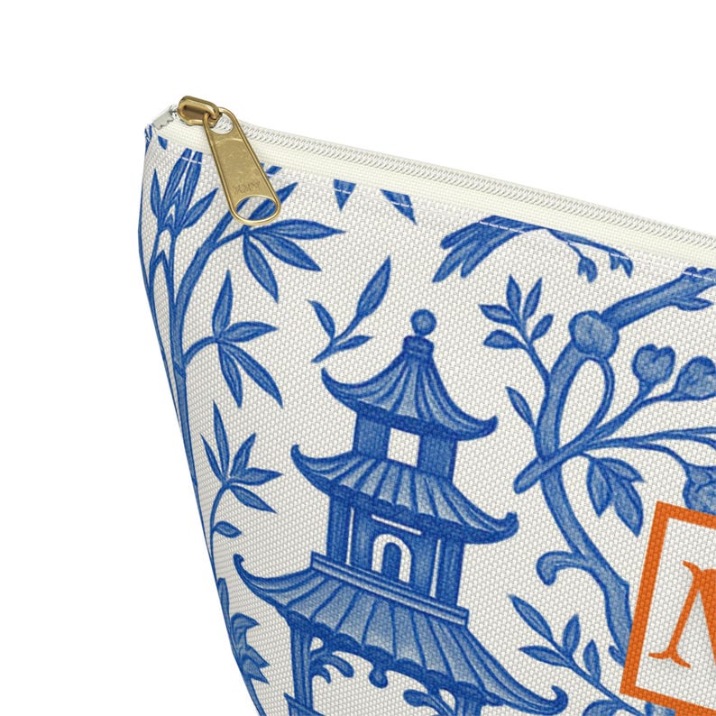 Mahjong Tile Bag | Monogrammed Mahjongg Tiles Storage Pouch Chinoiserie Polyester Carryall Pagoda Print image 9