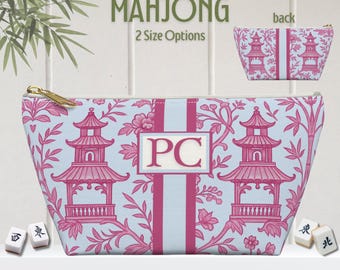Mahjong Tile Bag Individuelle Mahjongg Tiles Aufbewahrungstasche Chinoiserie Pagode Polyester Print Carry All