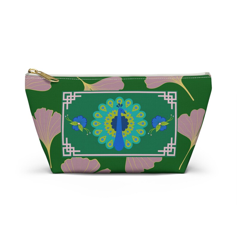 Mahjong Tile Bag Peacock Pink Ginkgo Chinoiserie Mah Jong Storage MahJongg Tiles Pouch image 3
