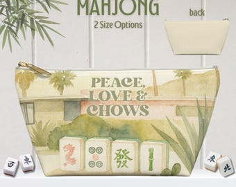 Mahjong Tile Bag | Retro Mahjongg Tiles Storage Pouch Vintage Watercolor Print Accessories Carryall