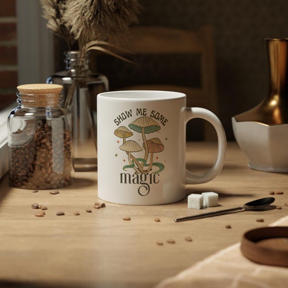 Magic Mushrooms Coffee Mug: 20oz Jumbo Boho Tea Cup for Mushroom Lover