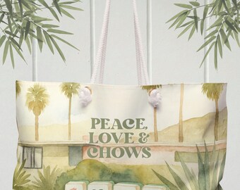 Mahjong Tote Bag  Retro Mahjongg Carryall Vintage Palm Springs Watercolor Weekend Carry All