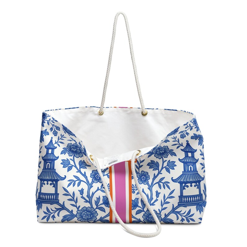 Mahjong Game Tote Bag | Monogram Mahjongg Rack Carryall Chinoiserie Mah Jongg Gift Pagodas Print image 6