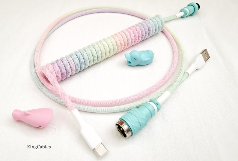 Coiled Mechanical Keyboard Cable “Pastel Jelly Rainbow ” 