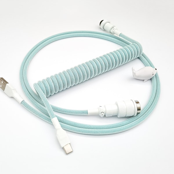 Coiled Mechanical Keyboard Cable “Pastel Teal”