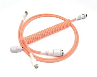 Cavo A Spirale USB-C Con Connettore Aviator Staccabile - Doppia Guaina - Per Tastiera Meccanica (Nero Con Spina Arancione)