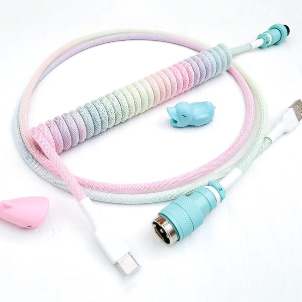 Coiled Mechanical Keyboard Cable “Pastel Jelly Rainbow ”