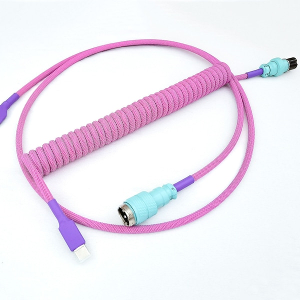 Coiled Mechanical Keyboard Cable “Pink Laser”